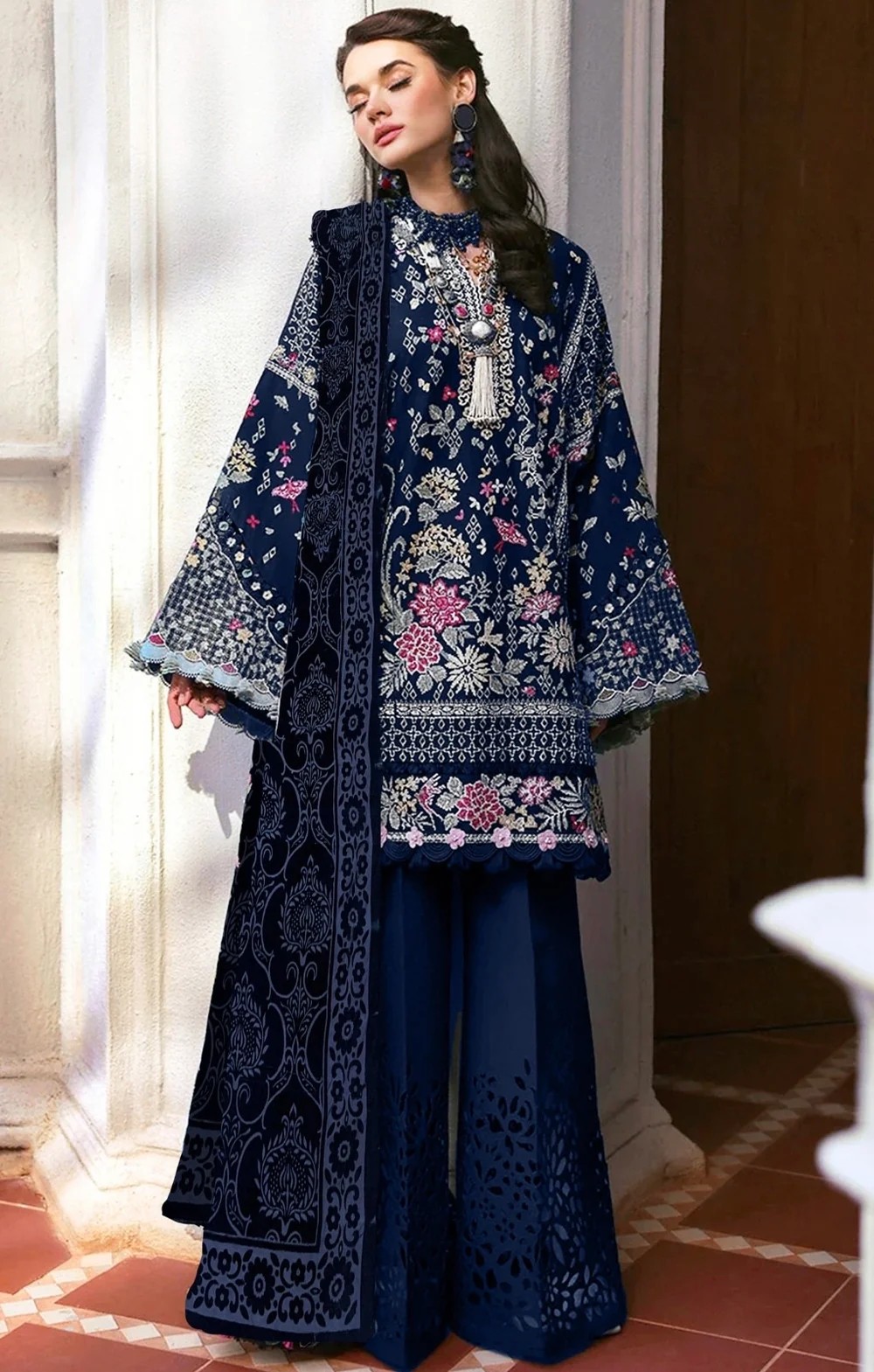 Baroque Navy Blue Velvet Palachi Suit