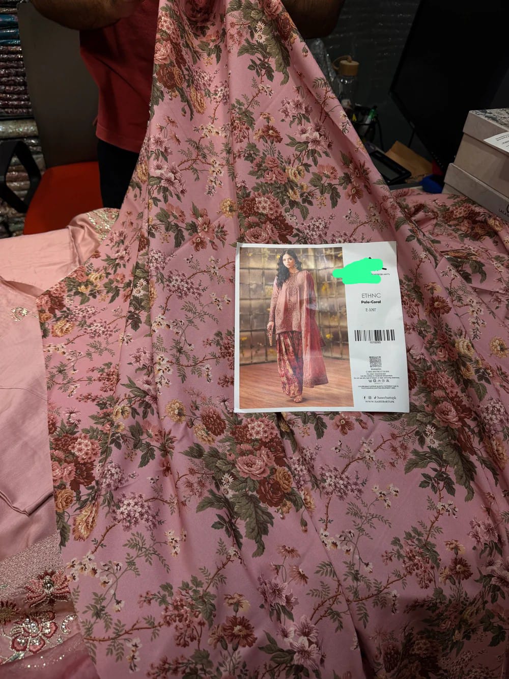 Coral Embroidered Viscose Suit with Floral Shalwar - Image 3