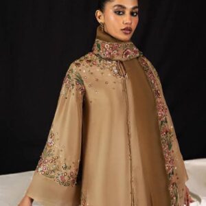 Embellished Gold Silk Kaftan with Scarf