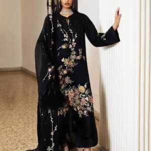 Embroidered Black Silk Suit with Dupatta