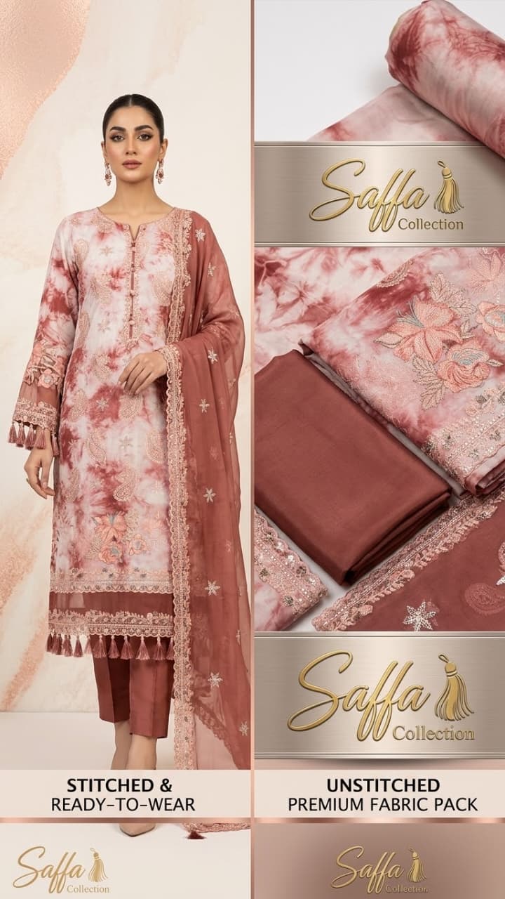 Saffa Collection Stitched & Unstitched 3-Piece Suit