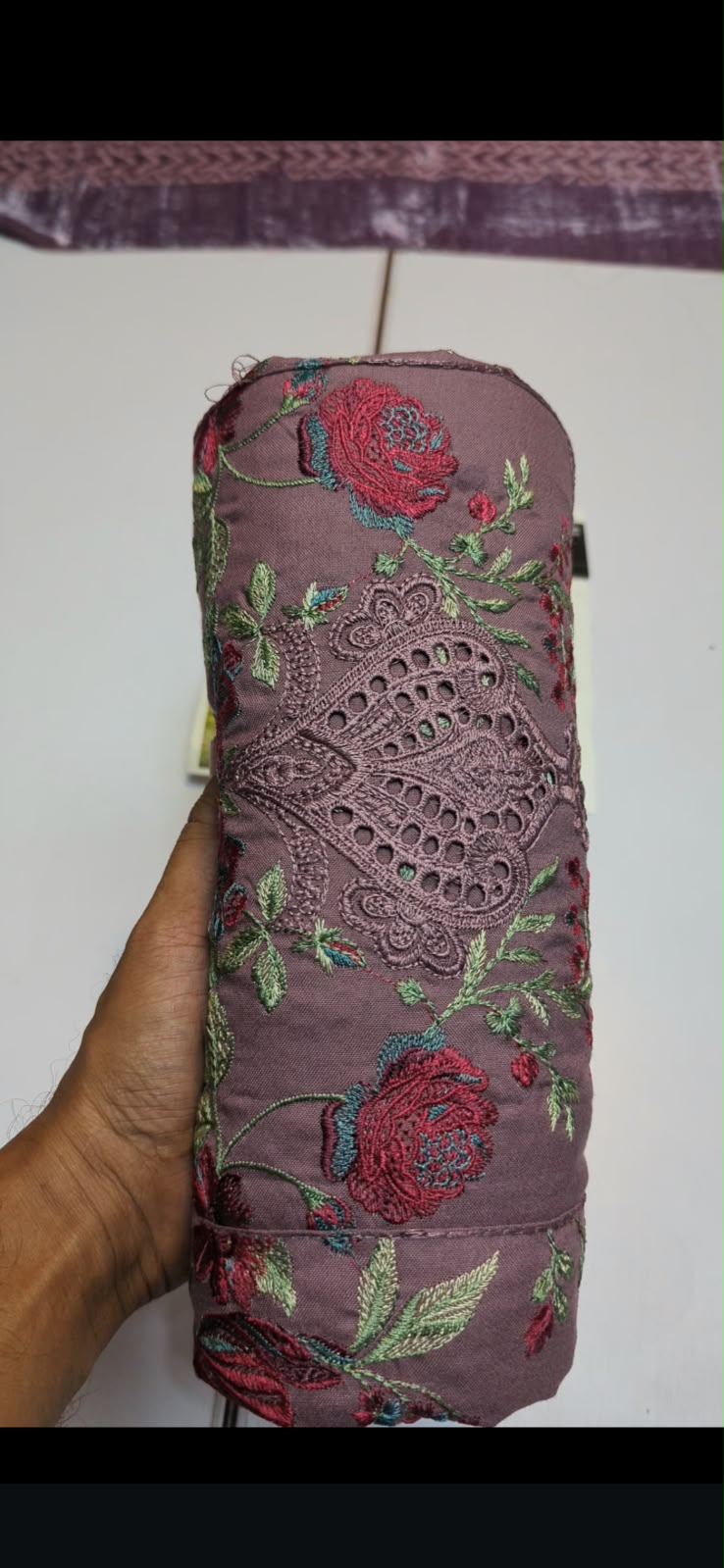 Designer Rose Embroidered Mauve Winter Suit