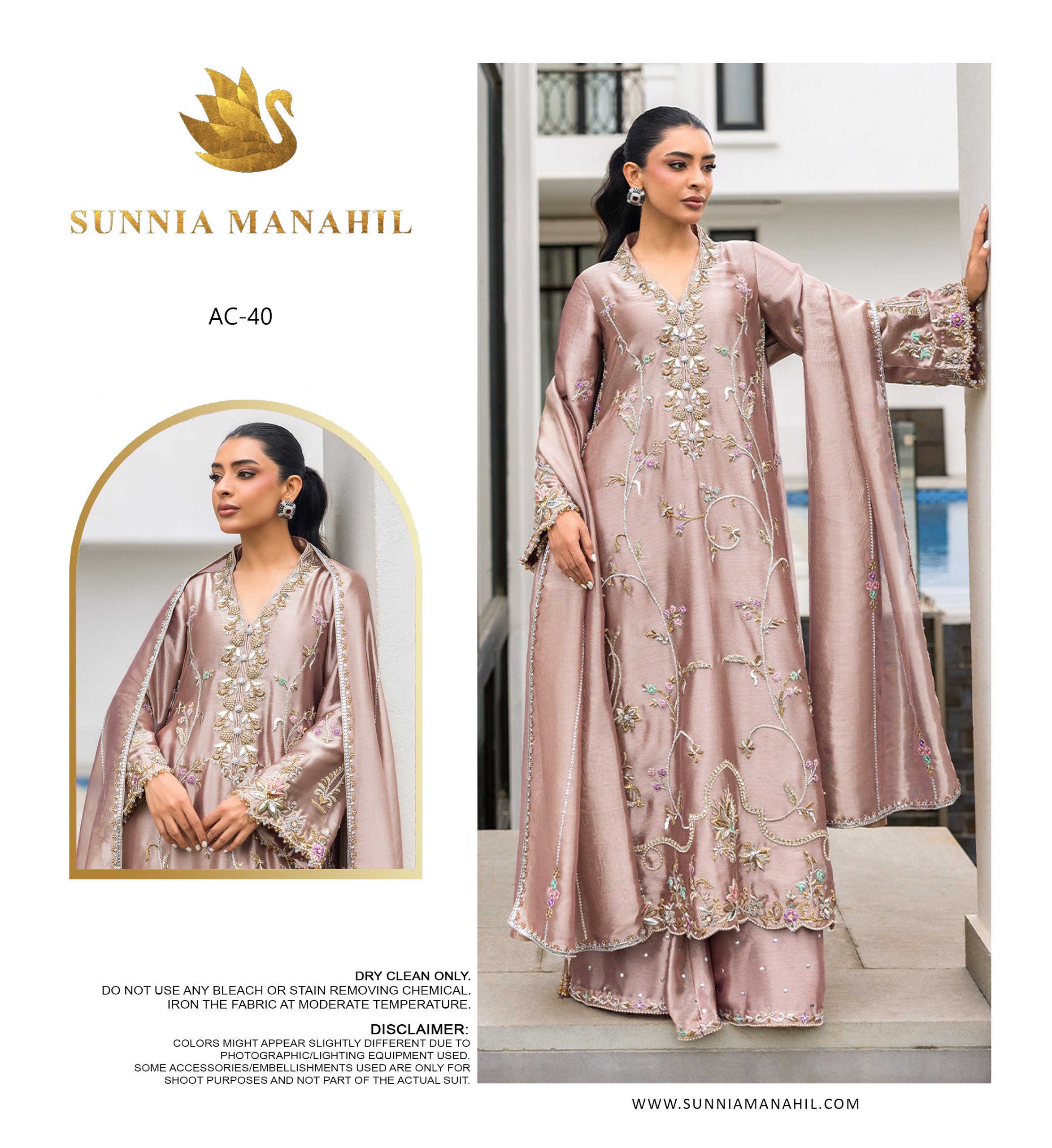 Sunnia Manahil Silk Embroidered Suit - AC-40
