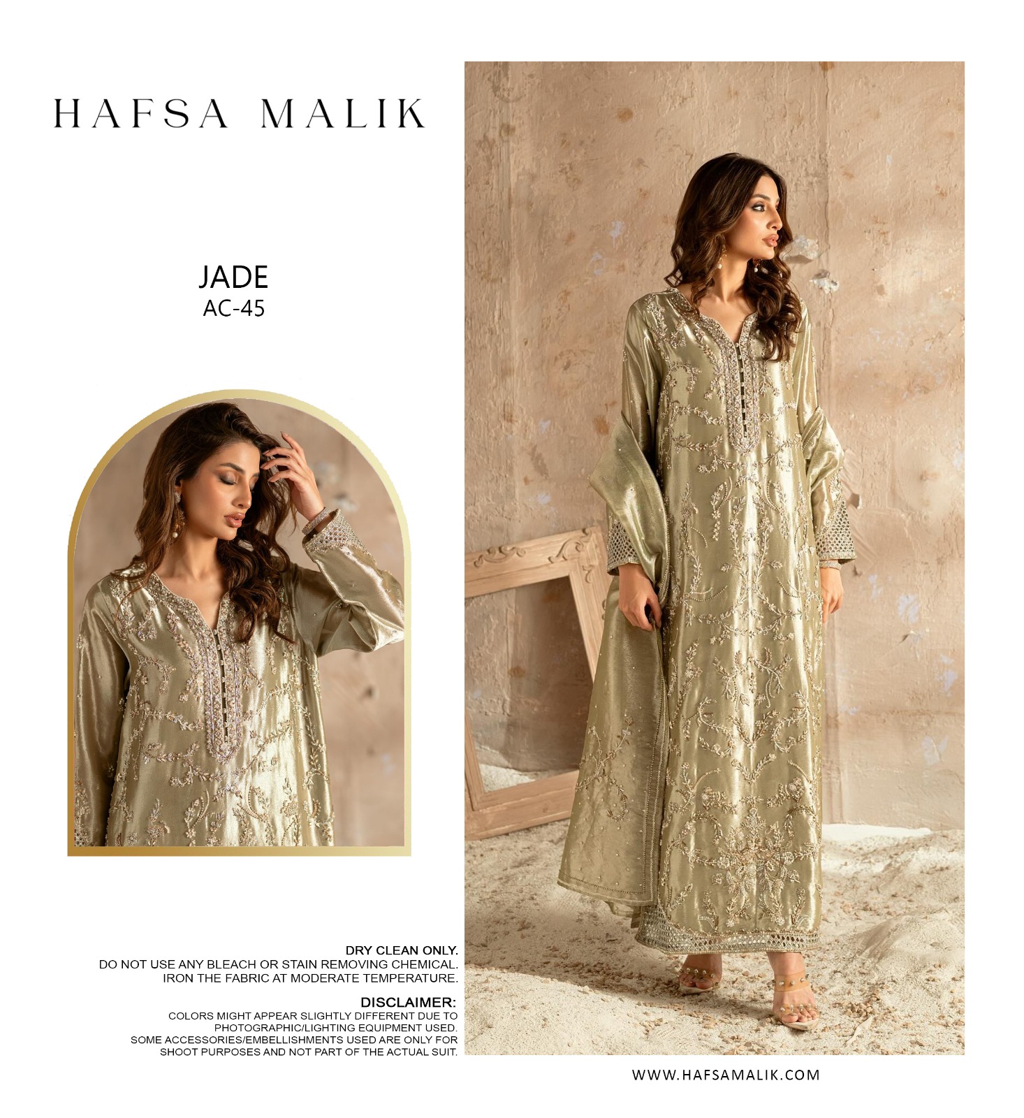Hafsa Malik Jade Silk Embroidered Suit - AC-45